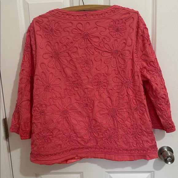 Izaro Coral Pink Soutache Embroidered 3/4 Sleeve Cardigan Jacket Size XL - Picture 5 of 15